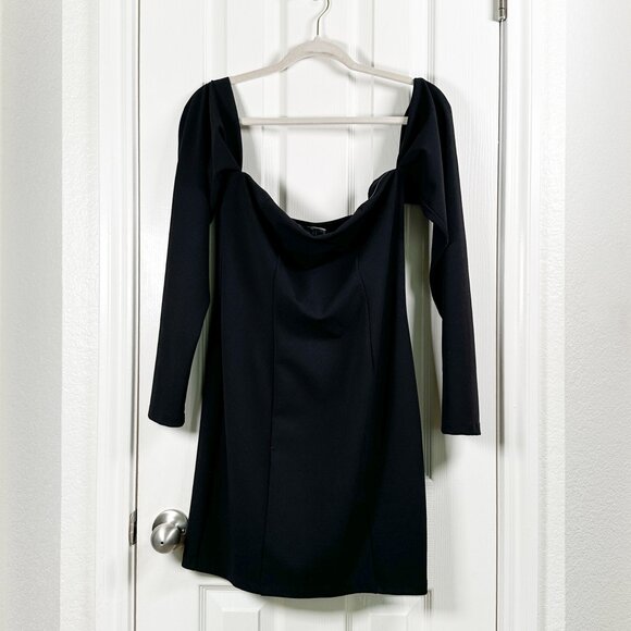 ASOS Dresses & Skirts - ASOS Size 10 Black Ruched 80's Long Sleeve Bardot Mini Off Shoulder Party Dress